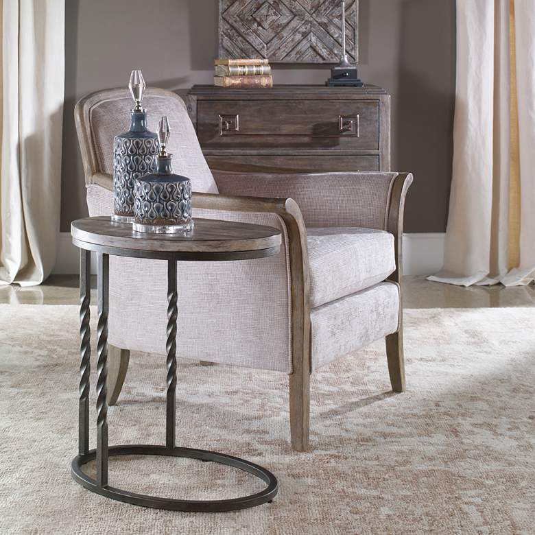 Image 1 Uttermost Tauret 20"W Aged Steel with Brown Wood Side Table