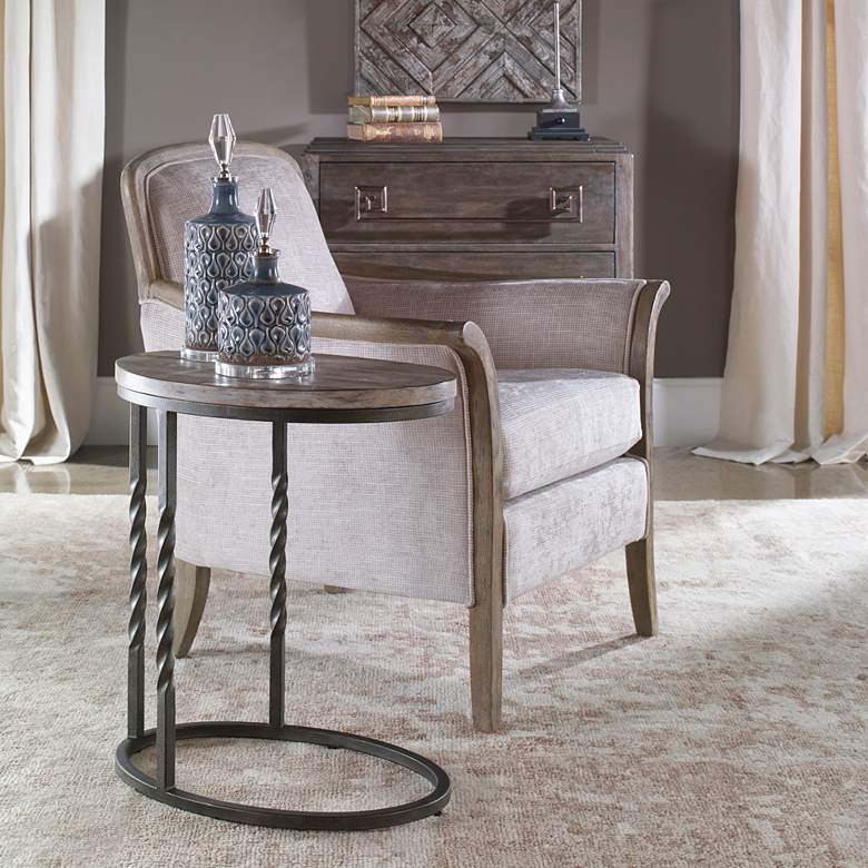 Image 1 Uttermost Tauret 20 inchW Aged Steel with Brown Wood Side Table