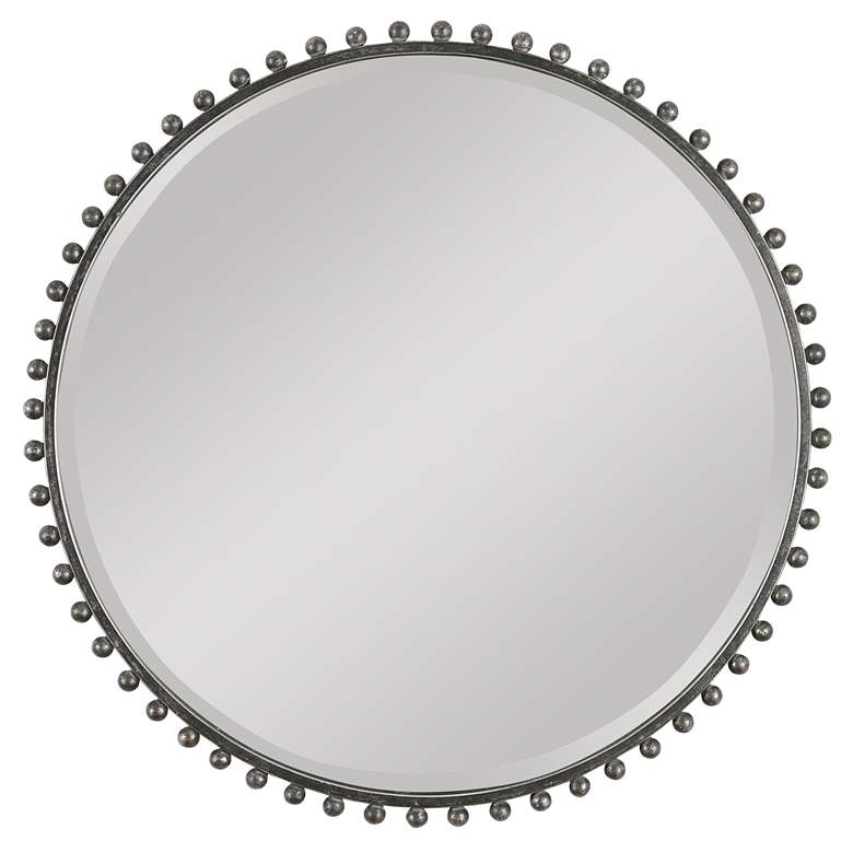 Image 2 Uttermost Taza Distressed Black 32" Round Wall Mirror