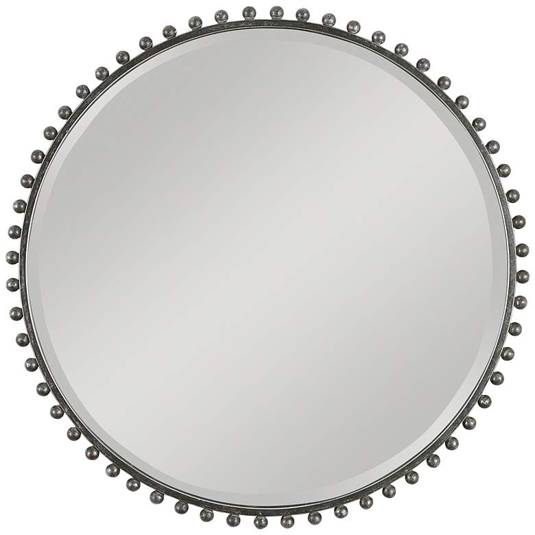 Image 2 Uttermost Taza Distressed Black 32" Round Wall Mirror