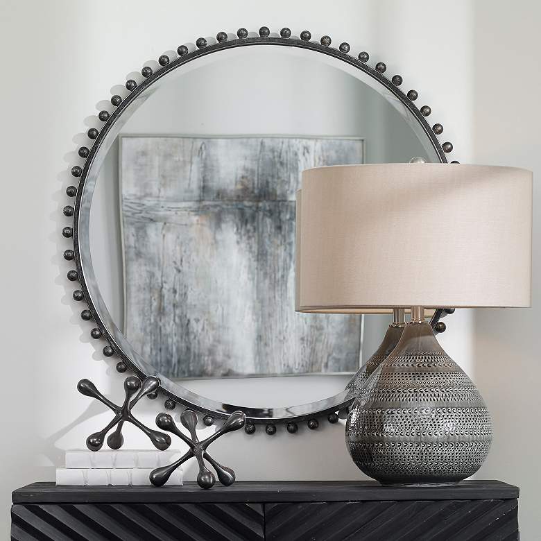 Image 1 Uttermost Taza Distressed Black 32" Round Wall Mirror