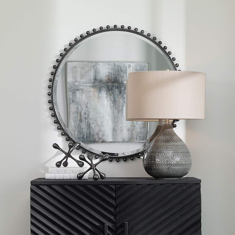 Image 3 Uttermost Taza Distressed Black 32" Round Wall Mirror more views