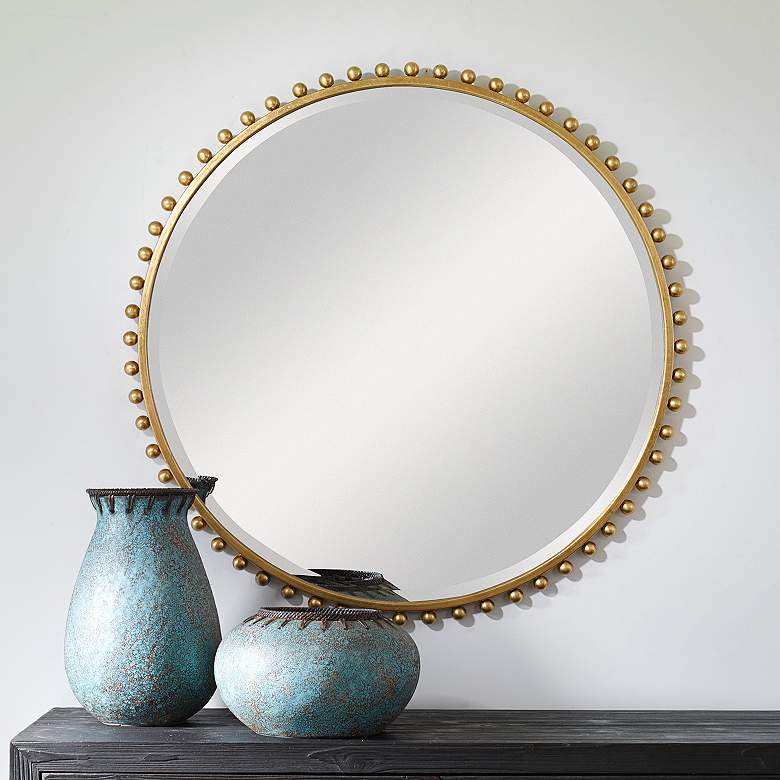 Image 1 Uttermost Taza Gold Leaf Iron 32" Round Wall Mirror