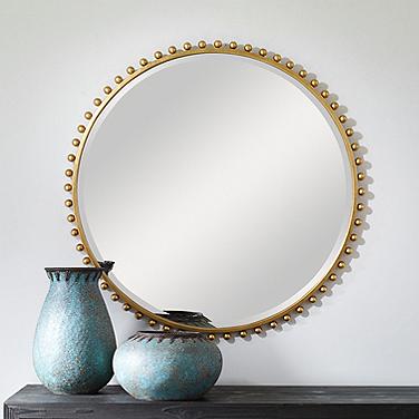 Uttermost Taza Gold Leaf Iron 32" Round Wall Mirror