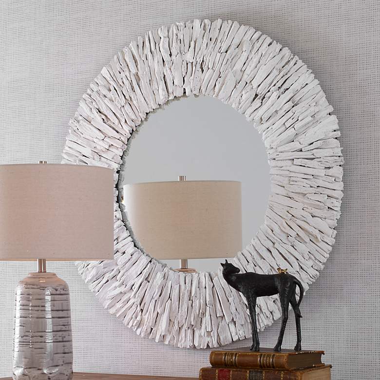 Image 1 Uttermost Teak Branch White 39.37 inch Round Mirror