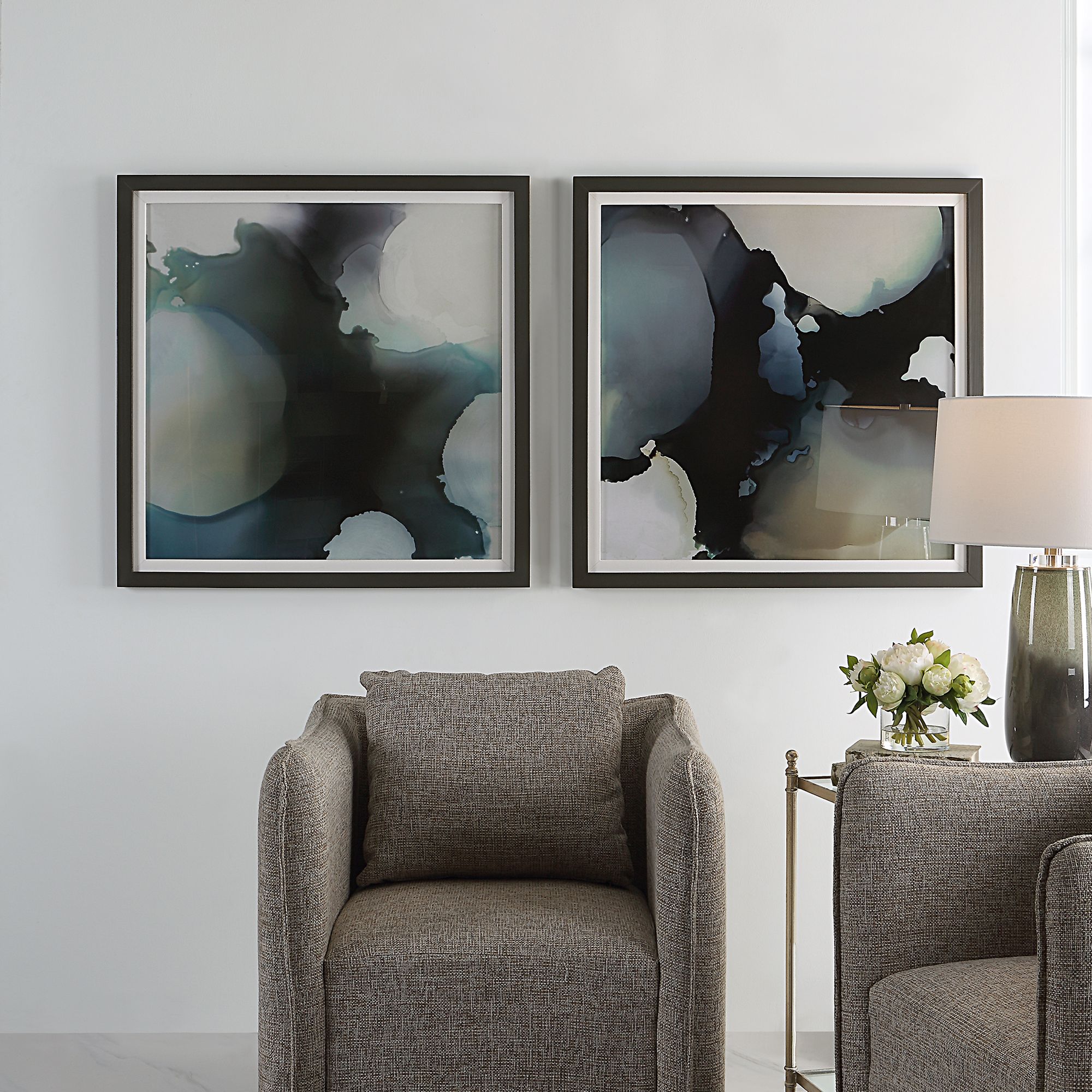 Uttermost Telescopic 34" Square 2-Piece Framed Wall Art Set in scene