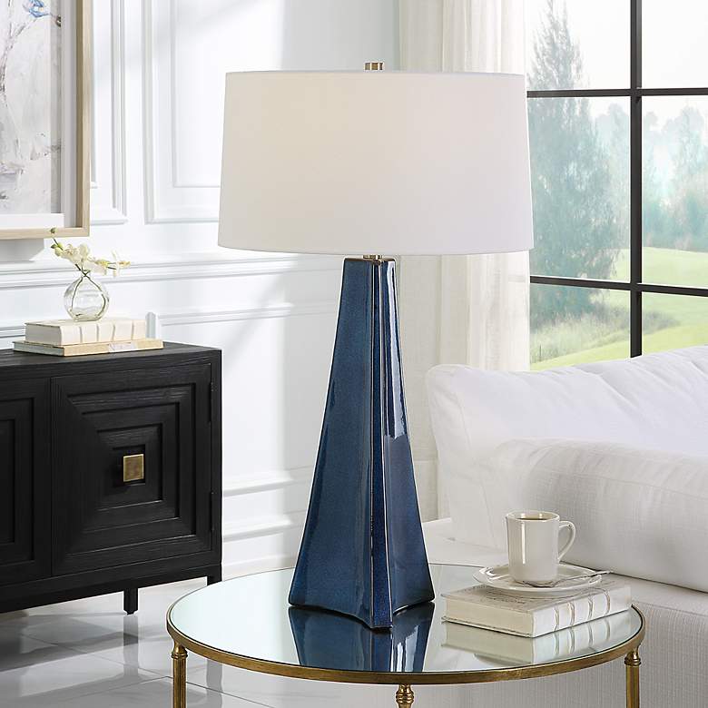 Image 1 Uttermost Teramo 32" Distressed Blue Ceramic Table Lamp