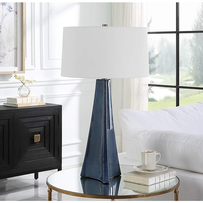 Image 3 Uttermost Teramo 32" Distressed Blue Ceramic Table Lamp more views
