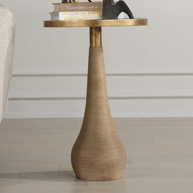 Image 1 Uttermost Terra 16"W Antique Brass and Rattan Accent Table