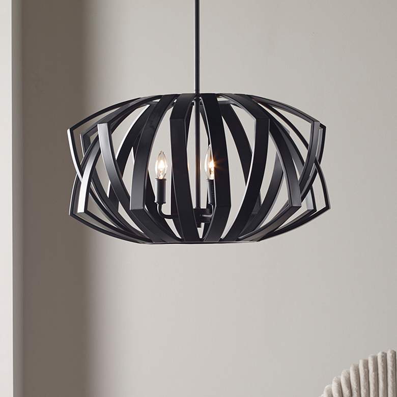 Image 1 Uttermost Thales 22"W Matte Black Geometric 3-Light Pendant