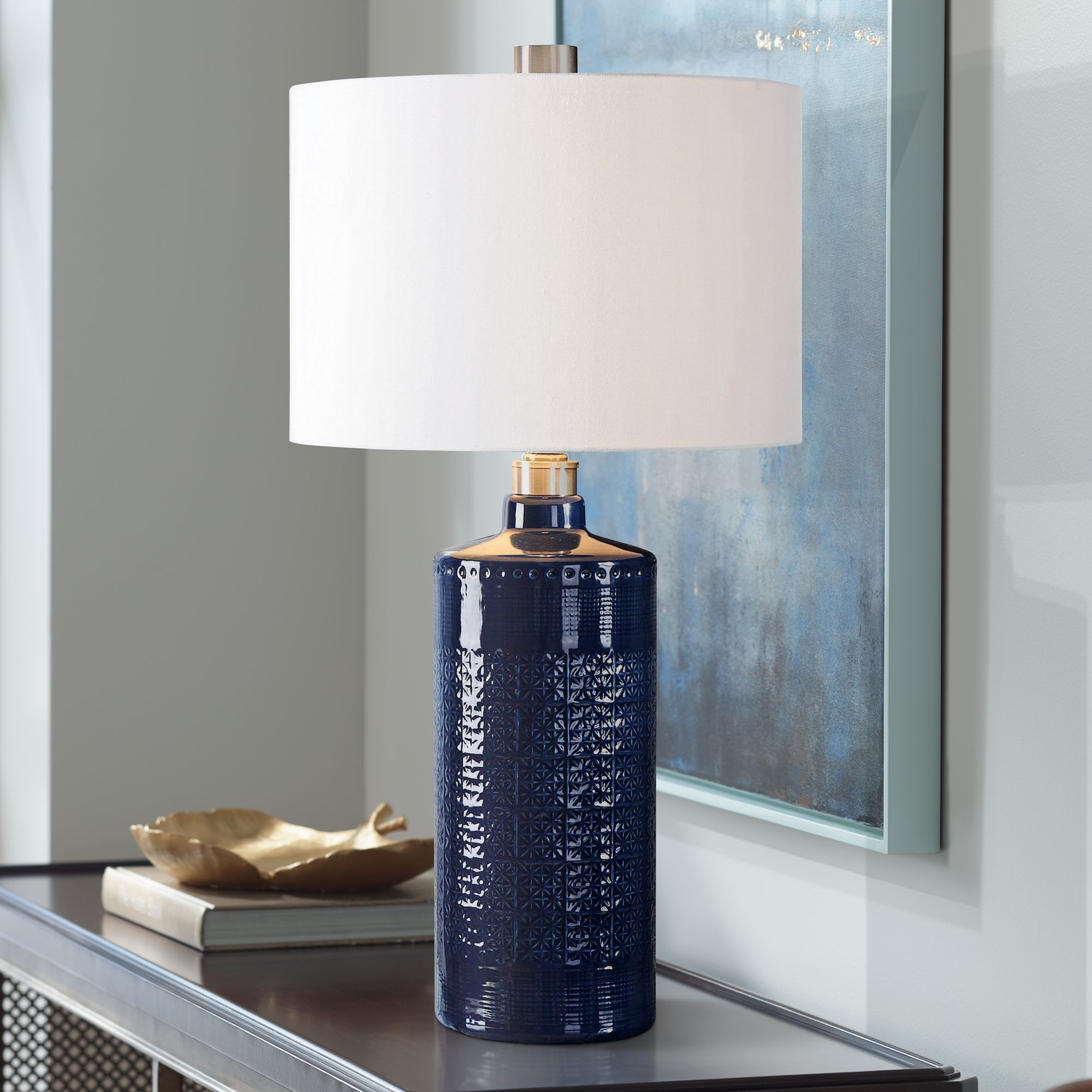 blue ceramic table lamp base