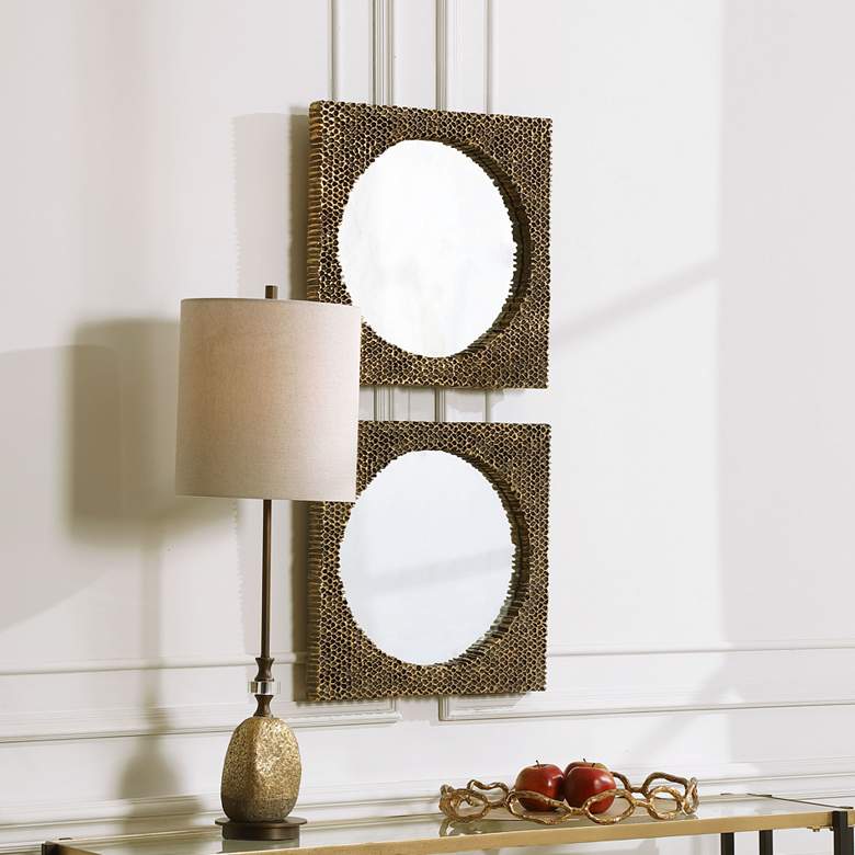 Image 1 Uttermost The Hive Gold 18 inch Square Wall Mirrors Set of 2
