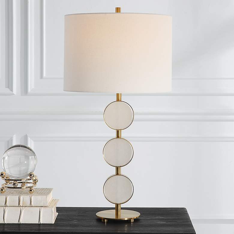Image 1 Uttermost Three Rings Brushed Brass Alabaster Table Lamp