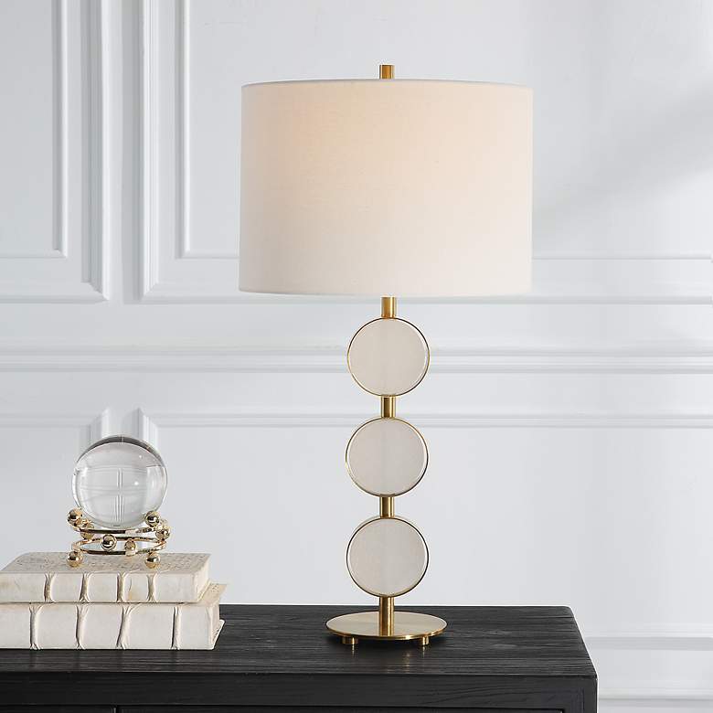 Image 1 Uttermost Three Rings Brushed Brass Alabaster Table Lamp