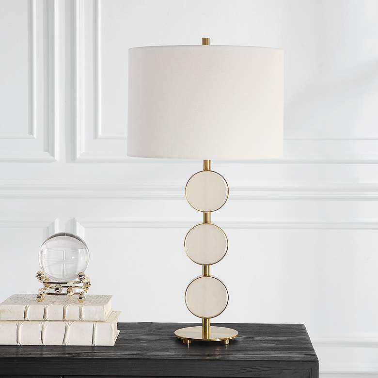 Image 3 Uttermost Three Rings Brushed Brass Alabaster Table Lamp more views