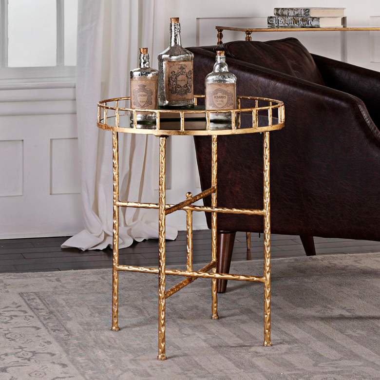 Image 1 Uttermost Tilly 19 1/2" Wide Mirrored Bright Gold Leaf Accent Table