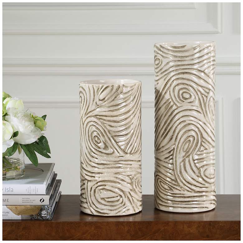 Image 1 Uttermost Timber Swirl 2-Piece Ceramic Vase Set