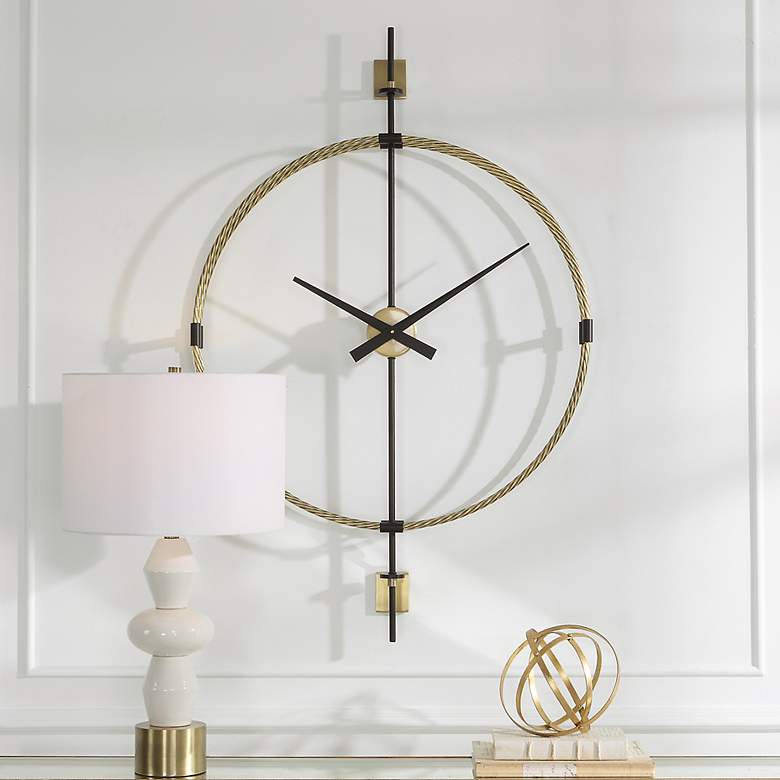 Image 2 Uttermost Time Flies Brushed Brass 48 3/4 inch High Wall Clock