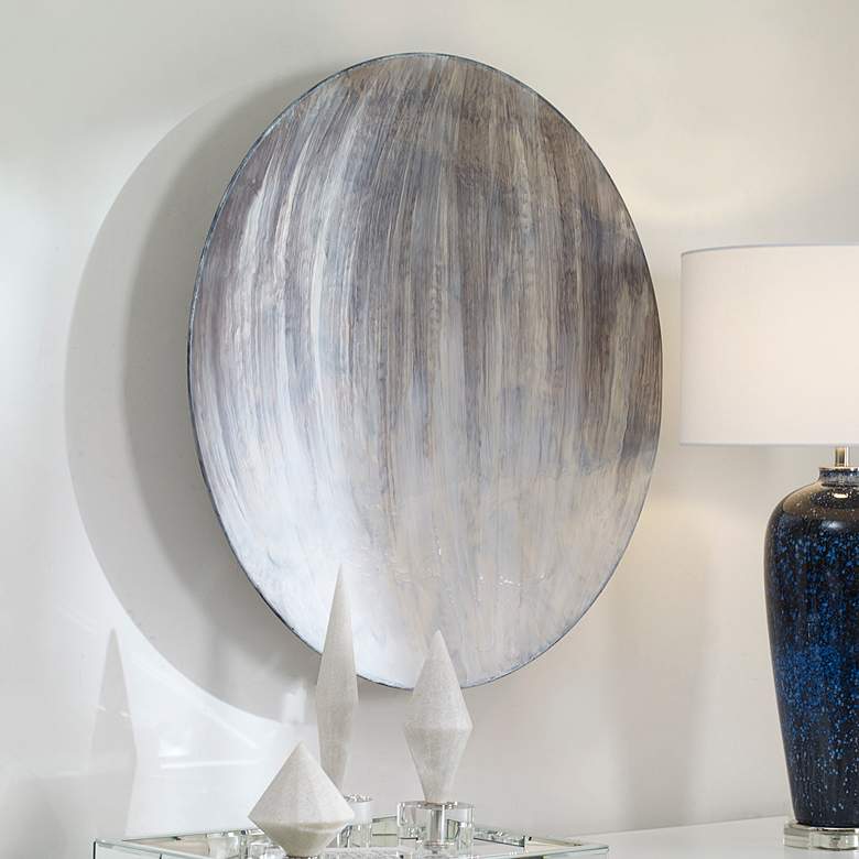 Image 1 Uttermost Tio 31" Round Gray and White Disc Metal Wall Art