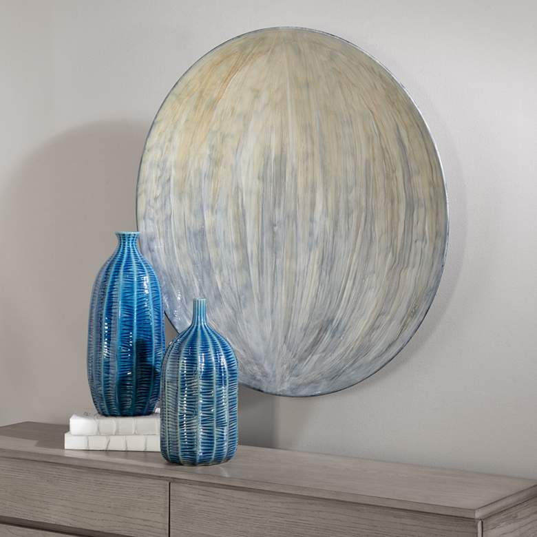 Image 1 Uttermost Tio 31" Round Gray and Yellow Disc Modern Metal Wall Art