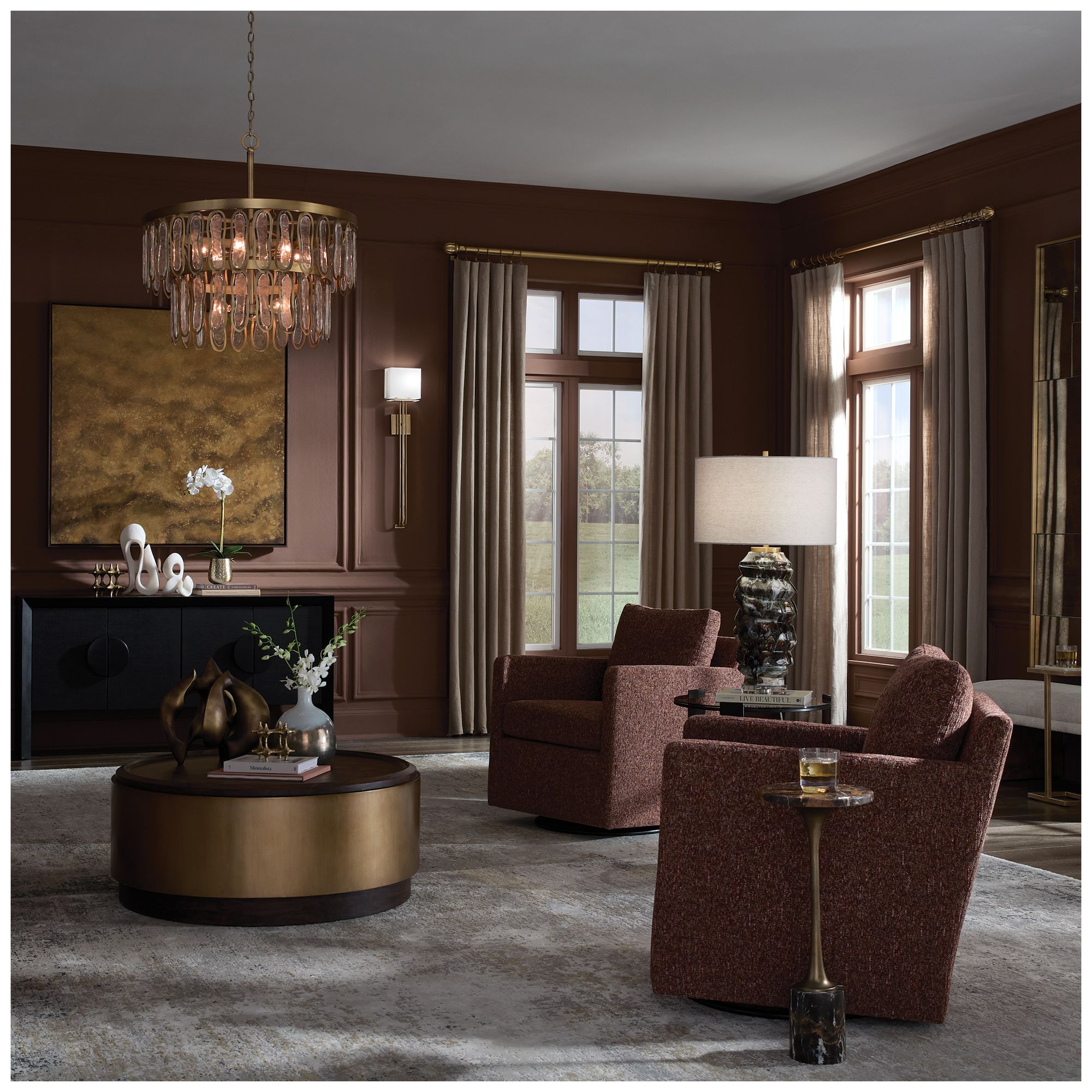 Image 5 Uttermost Tisdell Canyon and Blush Upholstered Swivel/Glider more views