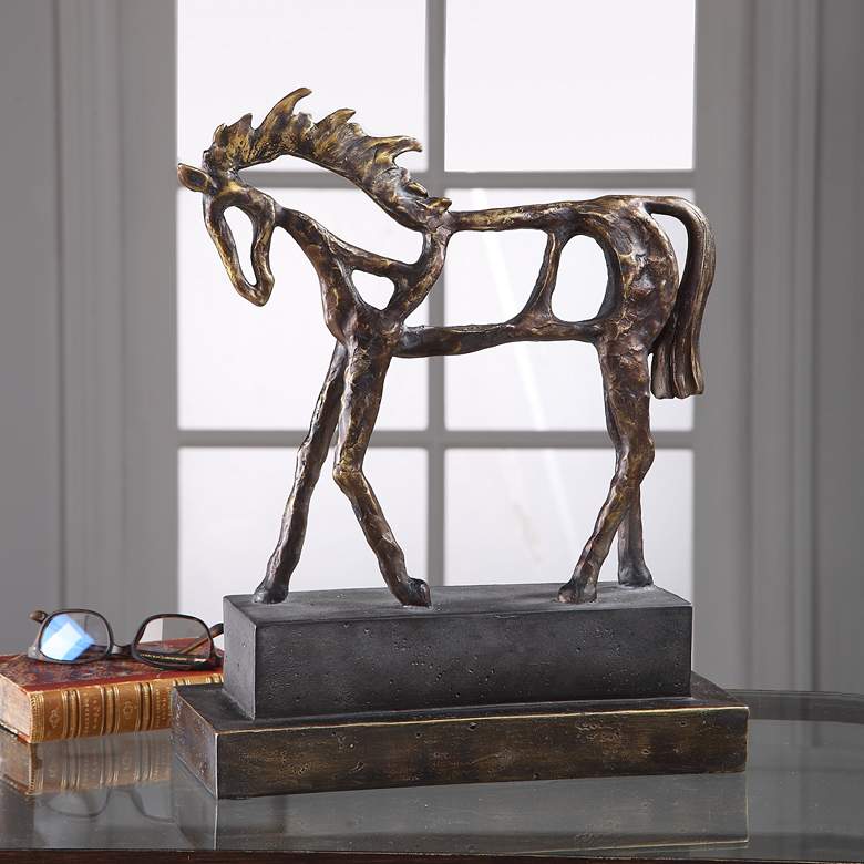 Image 1 Uttermost Titan 16 1/2" High Bronze and Brown Horse Statue