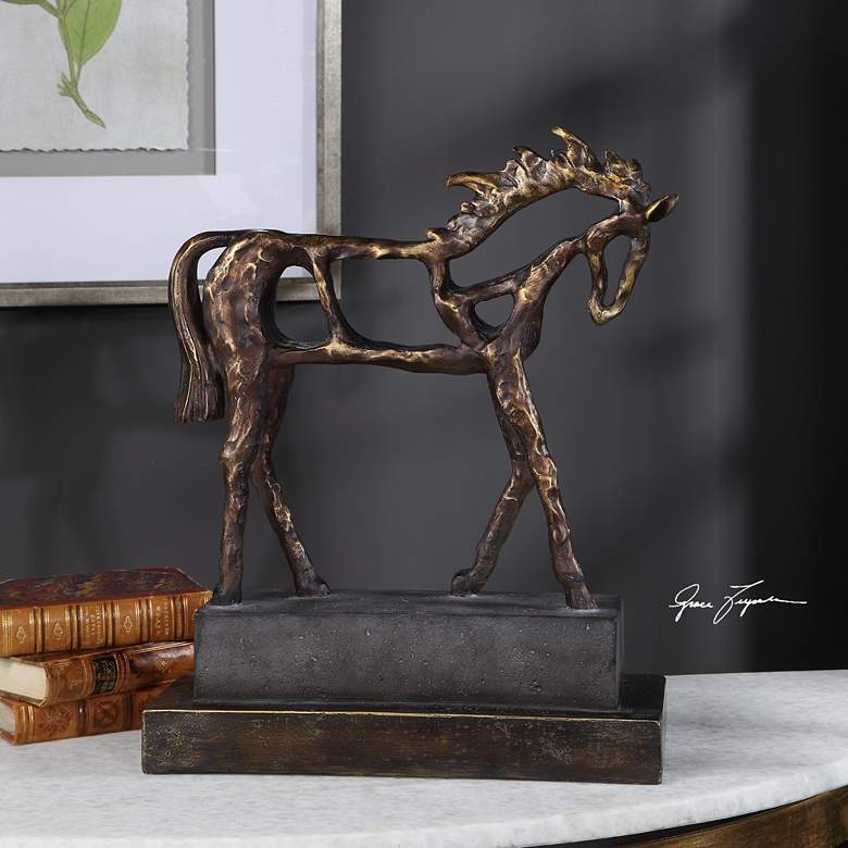 Image 4 Uttermost Titan 16 1/2" High Bronze and Brown Horse Statue more views