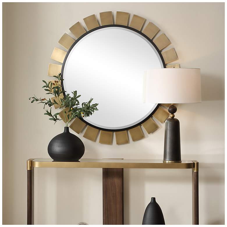 Image 1 Uttermost Toluca Brass and Black 45" Round Wall Mirror