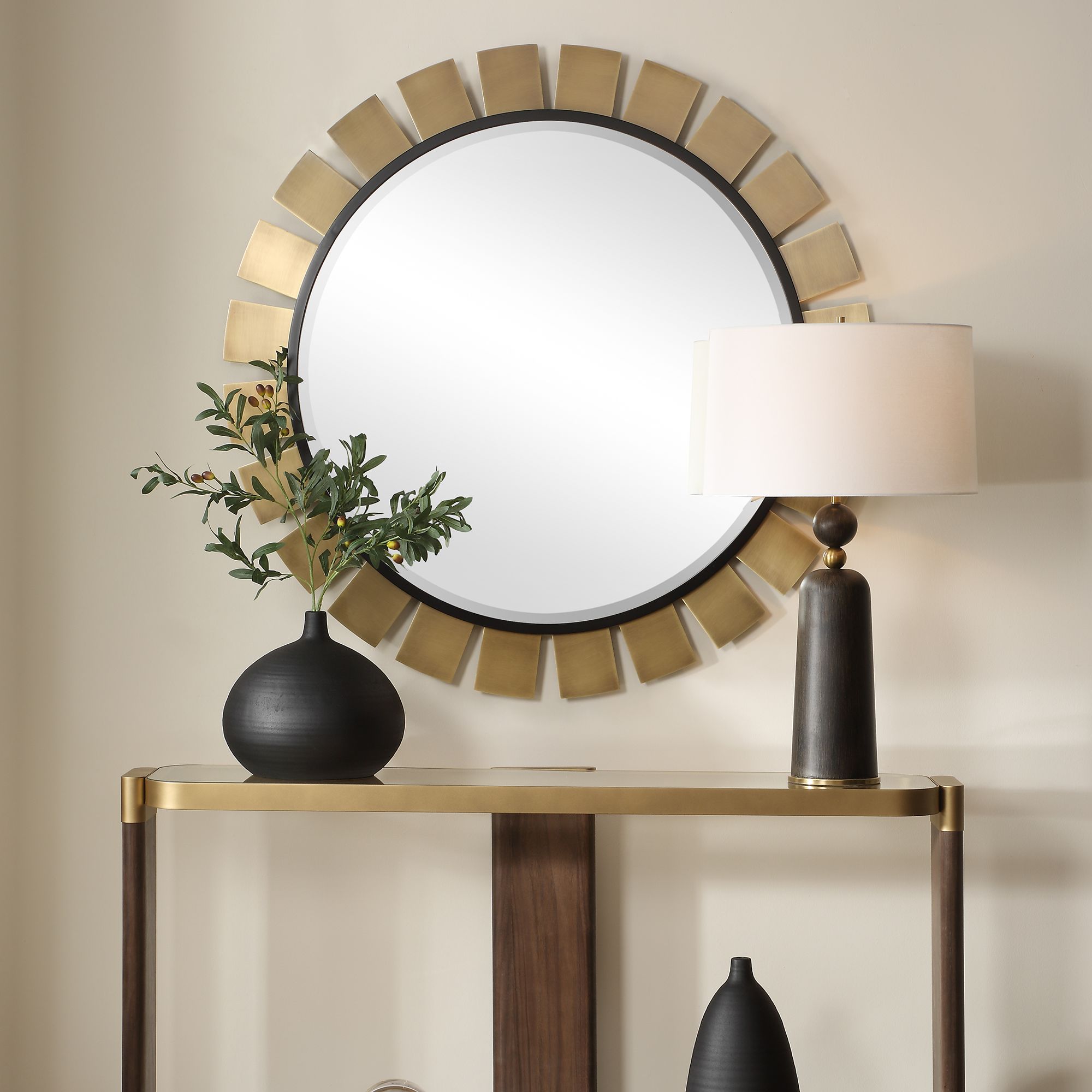 Image 7 Uttermost Toluca Brass and Black 45" Round Wall Mirror more views