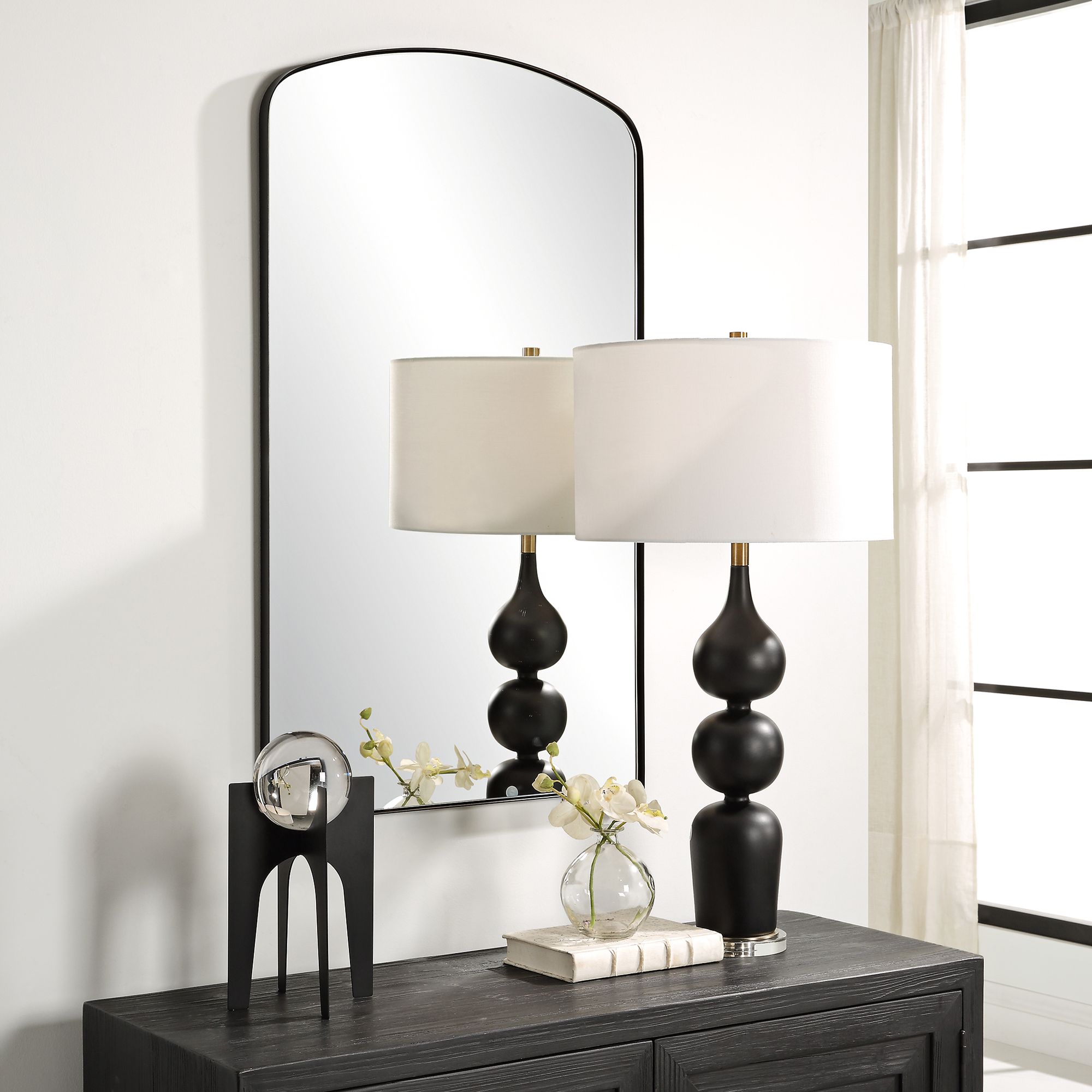 Image 6 Uttermost Tordera Matte Black 24" x 40" Arch Wall Mirror more views