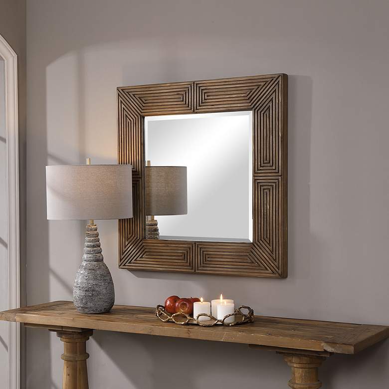 Image 1 Uttermost Traveler Natural Wood Tone 36" Square Wall Mirror