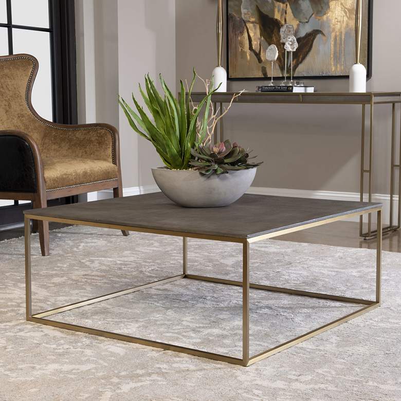 Uttermost Trebon 38&quot; Wide Charcoal Gray and Brass Coffee Table