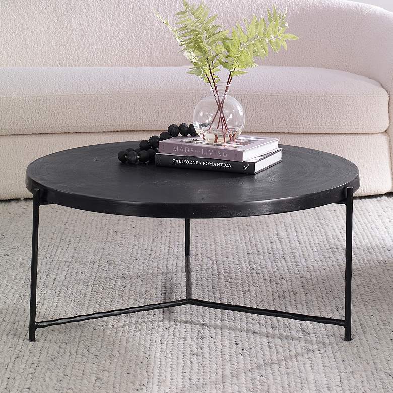 Image 1 Uttermost Trellick 35.85" Dia. X 16.14" H Black Metal Coffee Tabl