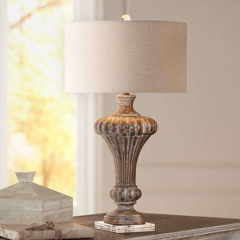 Image 1 Uttermost Treneece Aged Pecan with Antique Gray Table Lamp