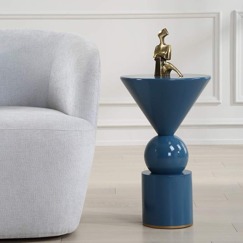 Image 1 Uttermost Trig 14" Wide Blue Geometric Accent Table