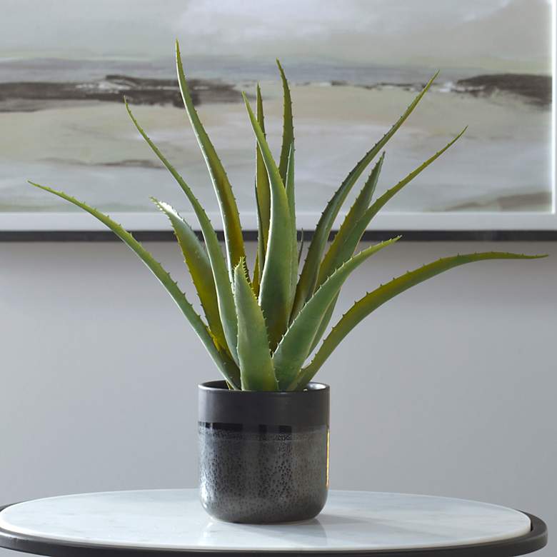 Image 1 Uttermost Tucson Green Aloe 19"H Faux Planter in Ceramic Pot