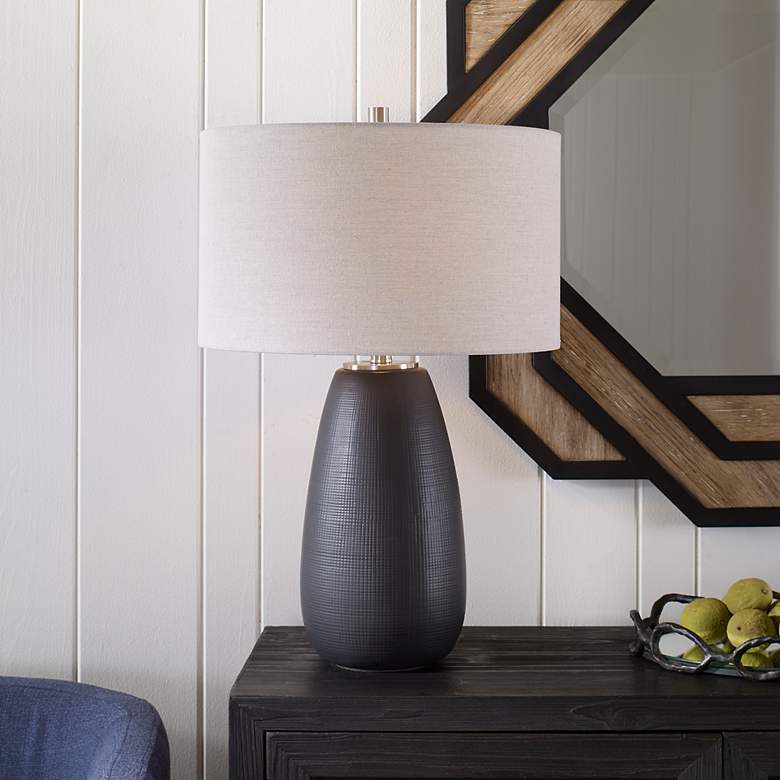Image 1 Uttermost Twilight Satin Black Glaze Ceramic Table Lamp