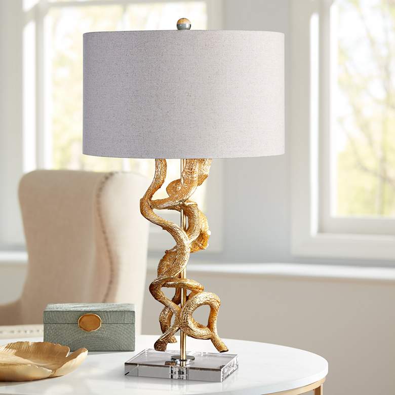 Image 1 Uttermost Twisted Vines 28 1/2" Bright Gold Leaf Table Lamp