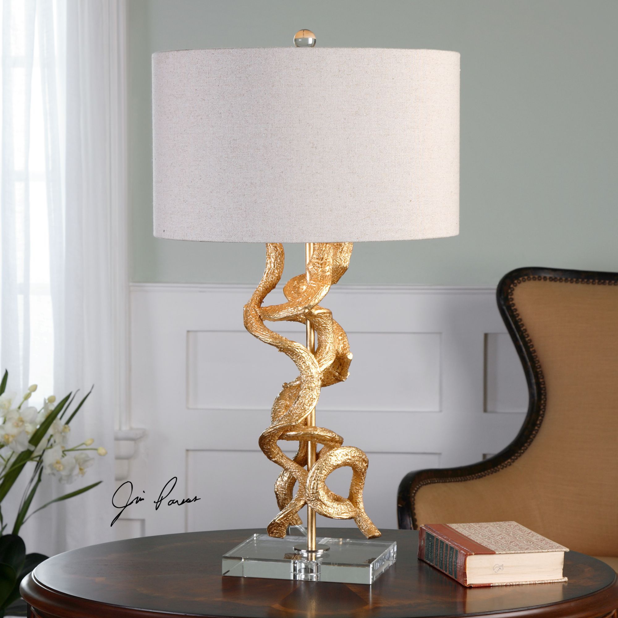 Thumbnail3 of Uttermost Twisted Vines 28 1/2" Bright Gold Leaf Table Lamp more views