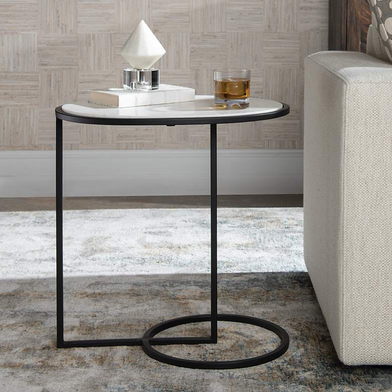 Image 1 Uttermost Twofold 22" Wide White Marble Oval Accent Table