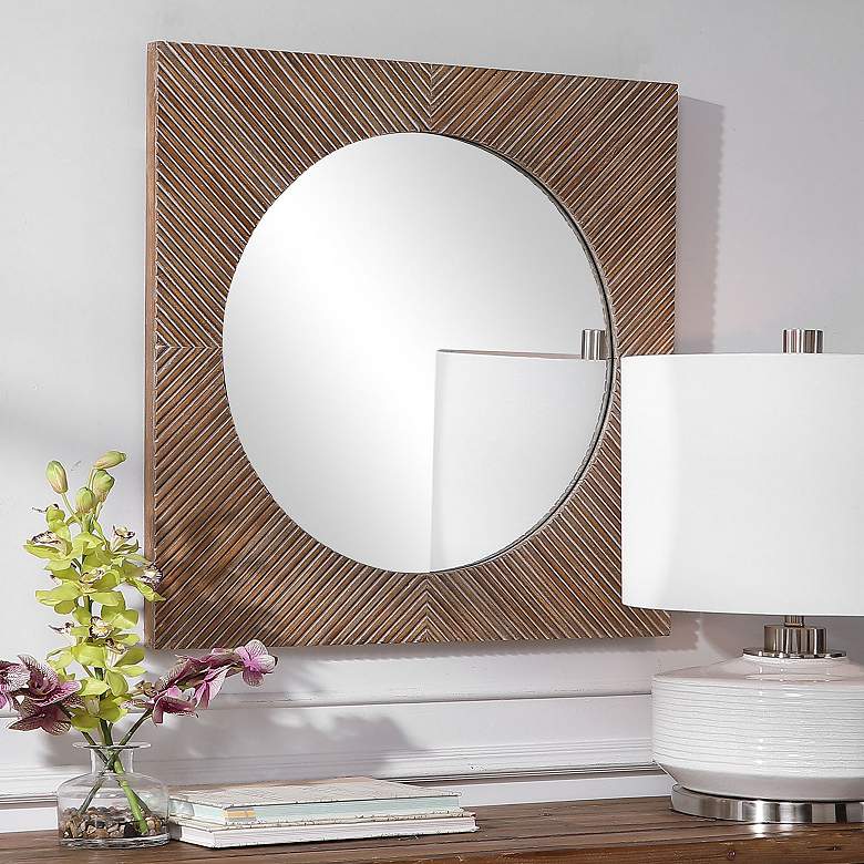 Image 1 Uttermost Uma Light Natural Stain 30 inch Square Wall Mirror
