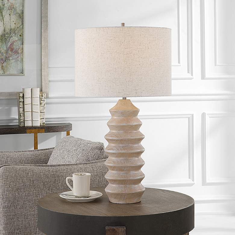 Image 1 Uttermost Uplift 30" High Modern Carved Bleached Faux Wood Table Lamp