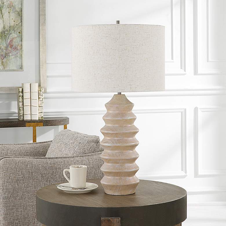 Image 3 Uttermost Uplift Bleached Wood Carved Table Lamp more views