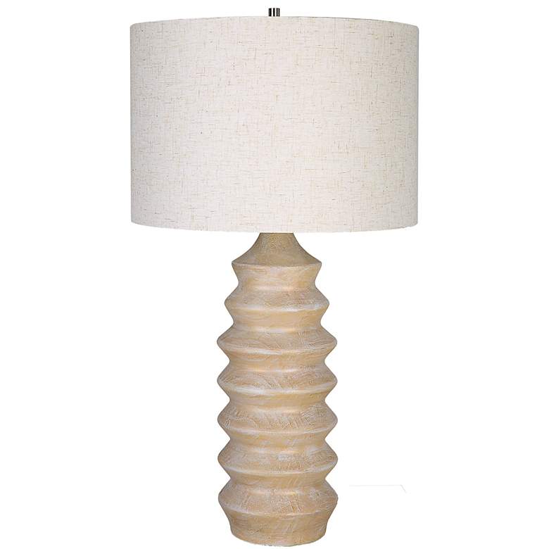 Image 4 Uttermost Uplift Bleached Wood Carved Table Lamp more views