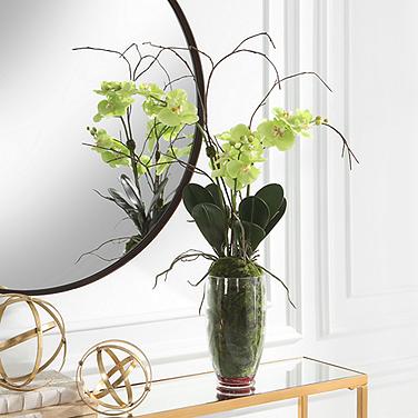 Uttermost Valdive Green Orchid 38"H Faux Flower in Glass Vase