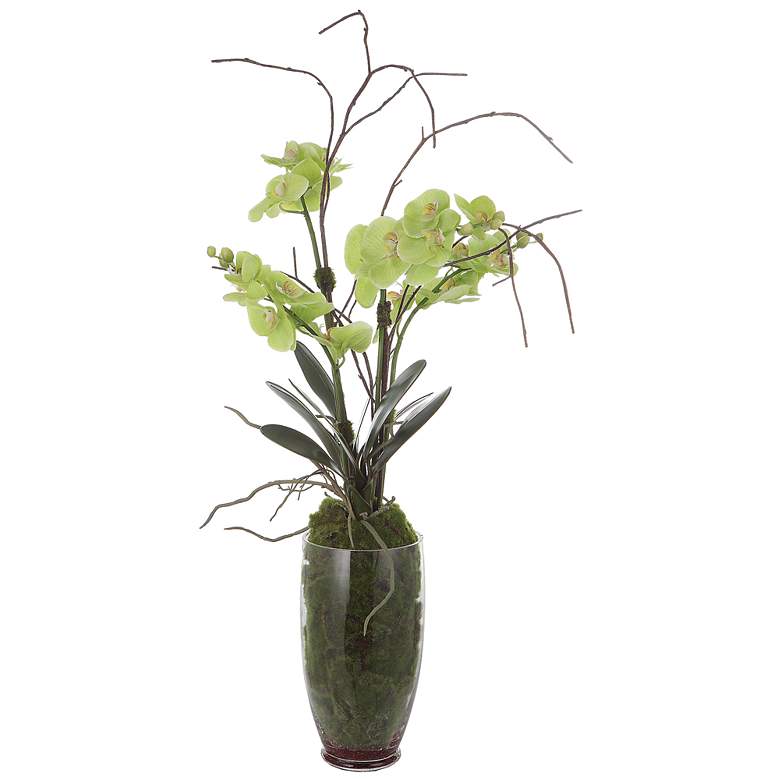 Image 2 Uttermost Valdive Green Orchid 38"H Faux Flower in Glass Vase