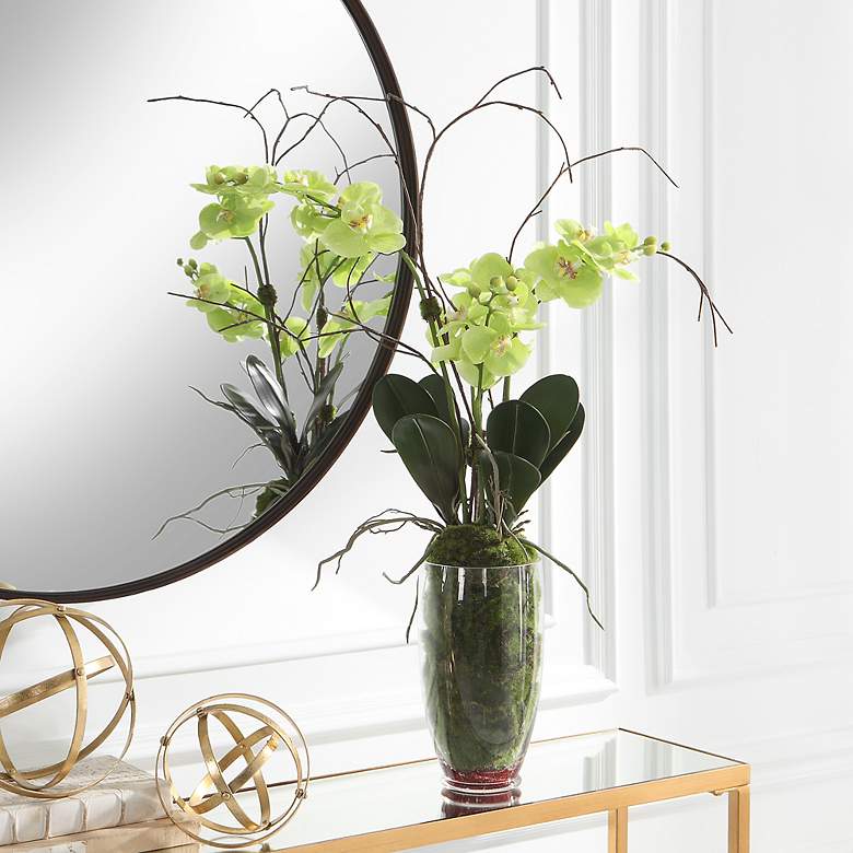 Image 1 Uttermost Valdive Green Orchid 38"H Faux Flower in Glass Vase