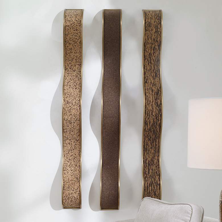 Image 1 Uttermost Valdivia 62"H Aged Gold 3-Piece Metal Wall Art Set