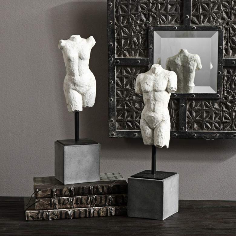 Image 1 Uttermost Valini 2-Piece 14"H Textured Aged White Statue Set