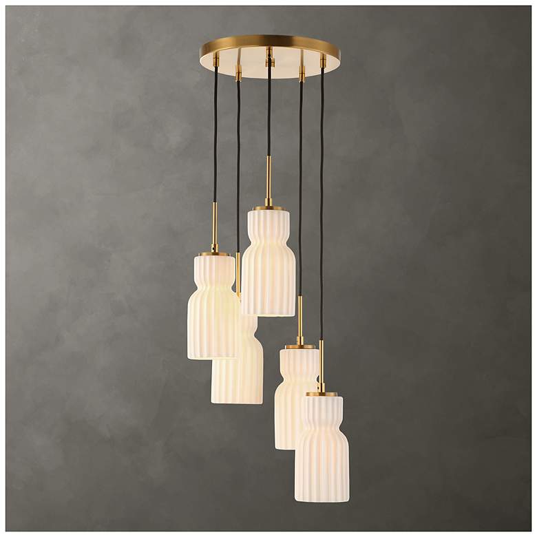 Image 1 Uttermost Vanier 14" Wide Brass 5-Light White Cluster Pendant